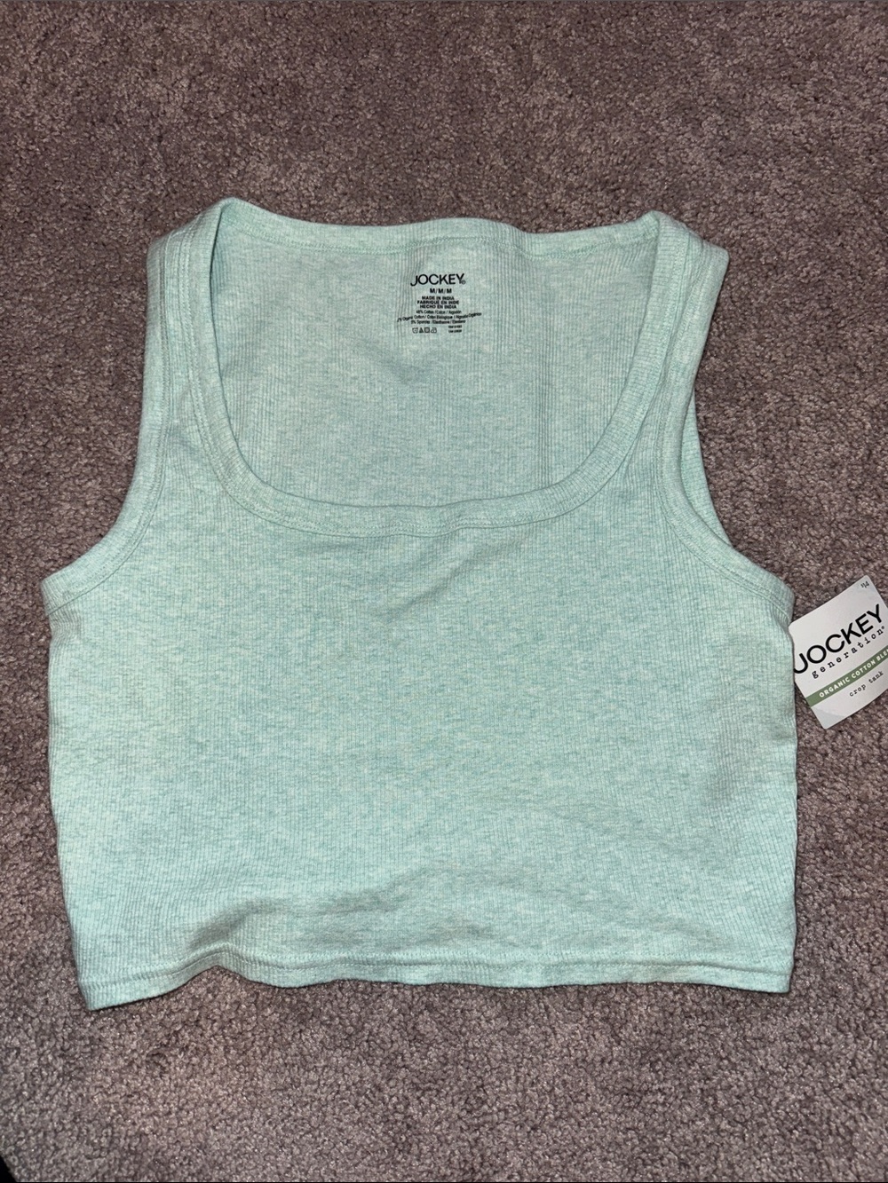 Jockey Light Aqua Ribbed Crop Tank NWT - Size Medium